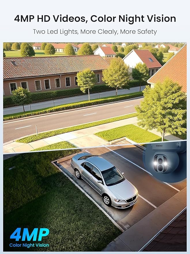 Solar Camera Outdoor Wireless, No Subscription, Expandable to 10CH, 2 Cam Kit Home Security Camera System, 4MP Color Night Vision, 360° Pan&Tilt, PIR/AI Detection, Works Offline & 2.4G/5G WiFi