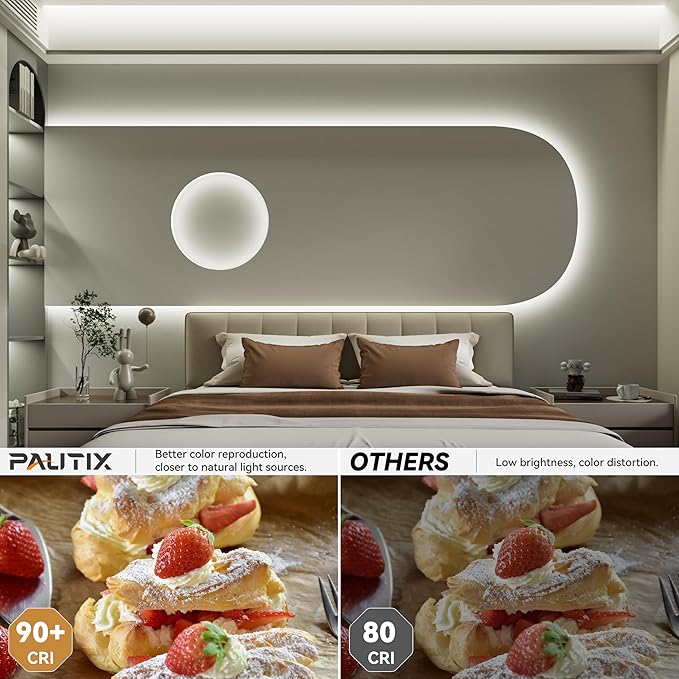 PAUTIX COB LED Strip Lights 48ft/15m Super Bright,504 LEDs/m Natural White 5000K CRI90+ Flexible LED Tape 24V for Cabinet Home DIY Lighting Projects with 2pcs COB Connector(Power Supply Not Included)