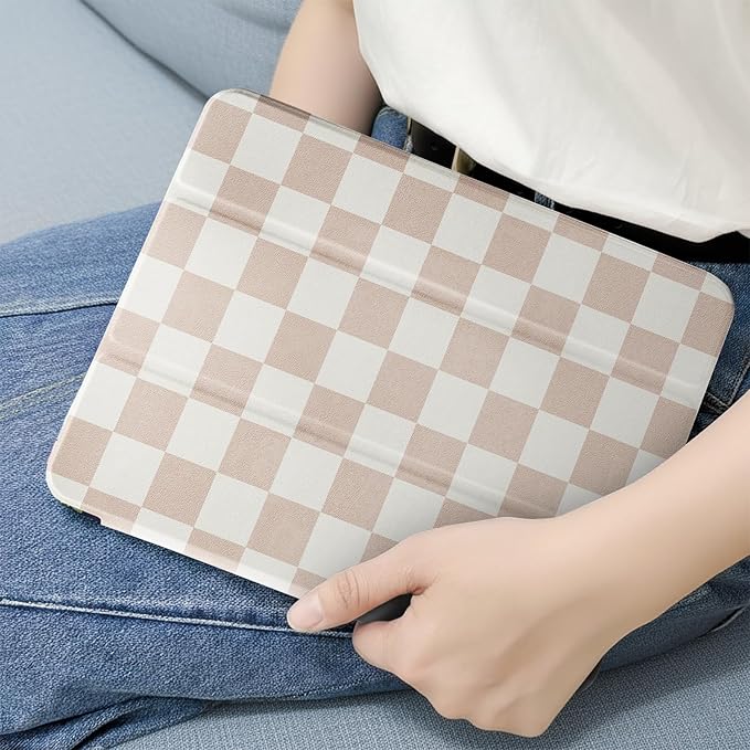 MrARTIST for iPad Air 11 Inch Case M3/M2 - Air 5th/4th Generation 10.9" Cute Women Girls Girly Kawaii Aesthetic Kawaii Design for Apple Air Tablet Cover with Pencil Holder, Khaki Checkered