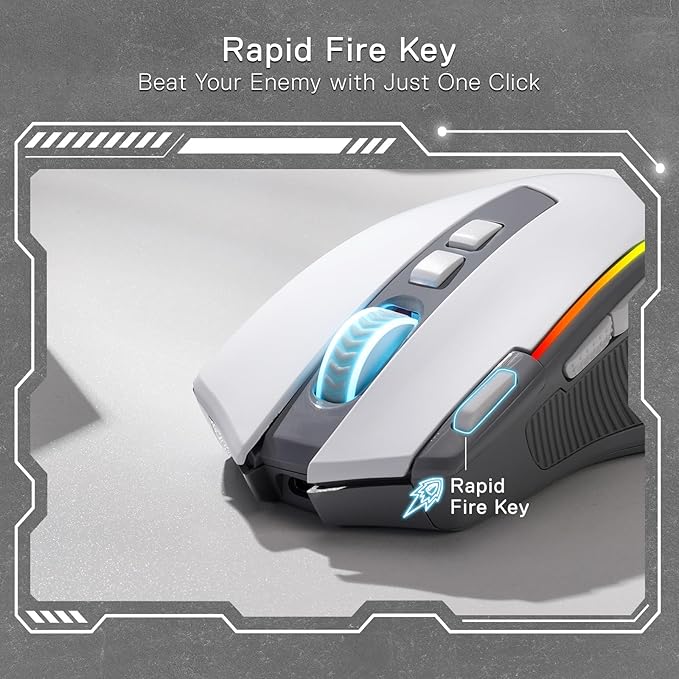Redragon M612 PRO RGB Gaming Mouse, 8000 DPI Wired/Wireless Optical Mouse with 9 Programmable Buttons & 7 Backlit Modes, BT & 2.4G Wireless, Software Supports DIY Keybinds Rapid Fire Button