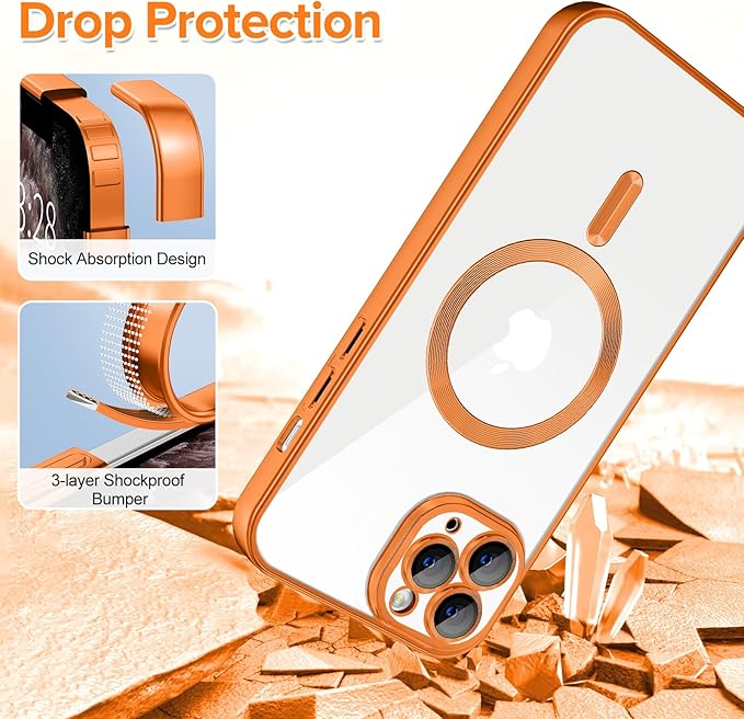 Hython Magnetic Clear for iPhone 11 Pro Case with Camera Lens Protector [Compatible with MagSafe] Luxury Plating Edge Slim Soft TPU Cover Protective Phone Case for iPhone 11 Pro 5.8", Matte Orange