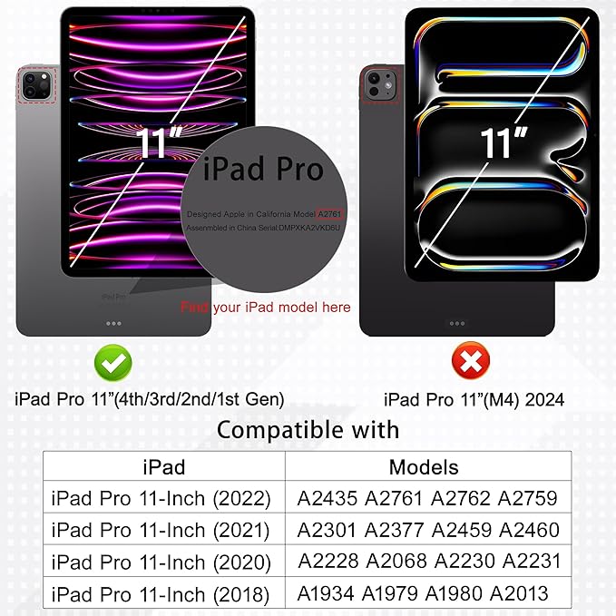 Tuiklol for iPad Pro 11 Inch 4th / 3rd / 2nd / 1st Gen (2022 2021 2020 2018) Case -Built-in Pencil Holder Shockproof Cover Clear Transparent Back Shell with Auto Wake/Sleep, Moon and Star