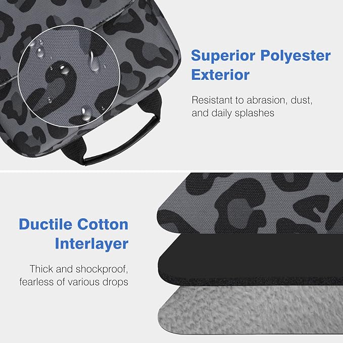 Dadanism 9-11 Inch Tablet Sleeve Bag Carrying Case with Shoulder Strap for iPad (A16) 11", iPad 10th Gen 10.9", iPad Air M4/Pro M5 11", iPad 9/8/7th 10.2", Galaxy Tab A11+ Plus 11", Leopard Black