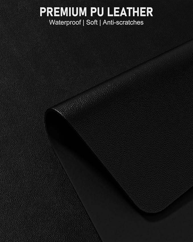 Desk Pad, 23.6" x 13.8" PU Leather Non-Slip Desk Mat Large Mouse Pad for Desktop, Waterproof Laptop Computer Writing Mat for Office, Home, Work, Gaming, Black