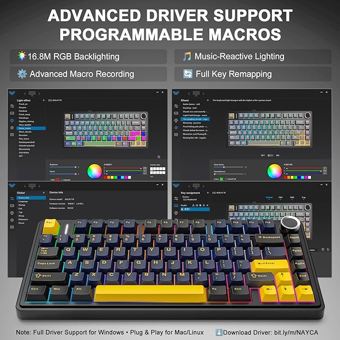 AULA F75 - 75% Wireless Mechanical Keyboard,Hot Swappable Custom Gaming Keyboard with Knob,BT5.0/2.4GHz/USB-C,RGB Backlit,Pre-lubed Reaper Switches,Double Shot PBT Keycaps,Mechanical Gaming Keyboards