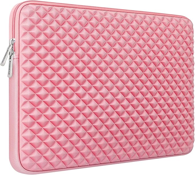 RAINYEAR 15.6 Inch Laptop Sleeve Diamond Foam Shock Resistant Neoprene Padded Case Fluffy Lining Zipper Cover Carrying Bag Compatible with 15.6" Notebook Computer Chromebook (Pink)