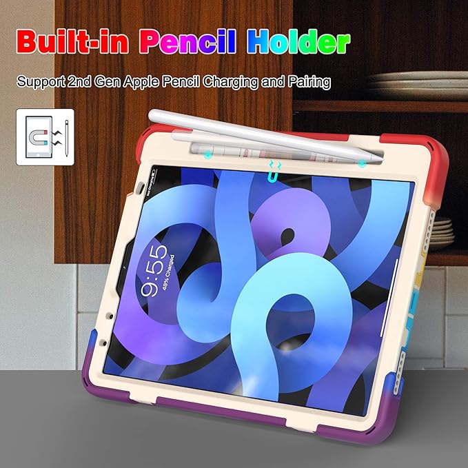 BATYUE Case for iPad Air 11-inch M4 (2026)/ M3 (2025) / M2 (2024), iPad Air 5th/4th 10.9 inch(2022/2020), iPad Pro 11" 4th/3rd/2nd/1st Gen Case (2022/2021/2020/2018), with Pencil Holder+Shoulder Strap