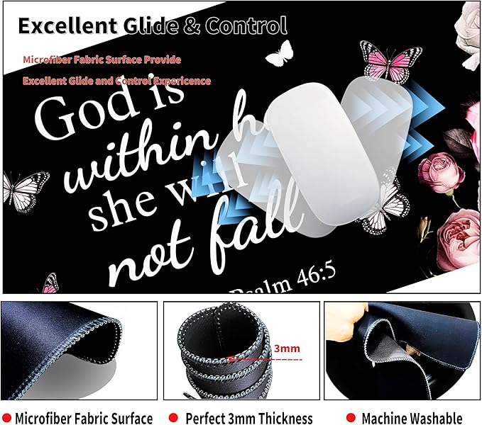 Extended Large Gaming Mouse Pad with Coaster - 35.4 x 15.7 Full Desk Mousepad - Stitched Edges - Ultimate Gaming Desk Mat - Bible Flowers