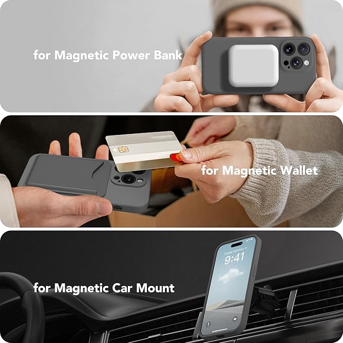 Magnetic for iPhone 15 Pro Max Case, Compatible with MagSafe, [Full Camera Protection][Screen Protector] Silicone Shockproof Protective Phone Case for iPhone 15 Pro Max 6.7", Dark Gray