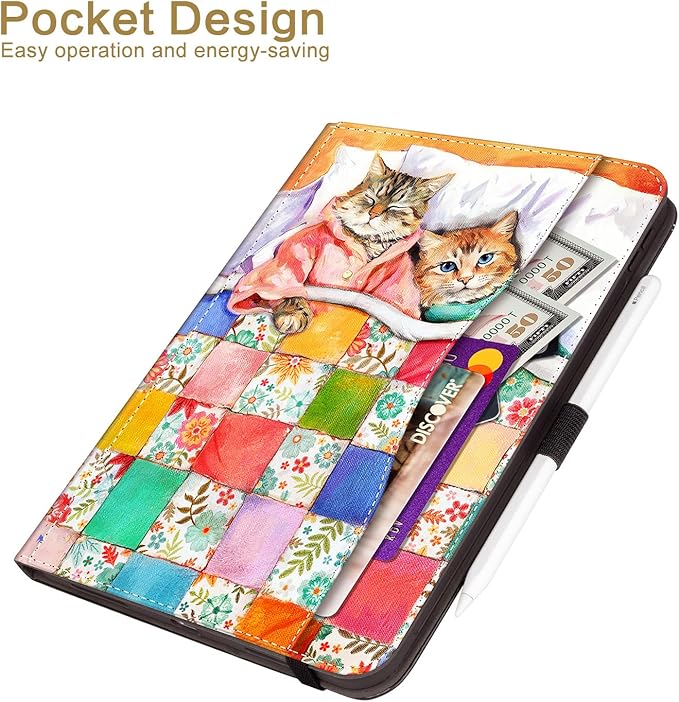 Vimorco Case for iPad (A16) 11th Generation 2025, for iPad 11th/10th Generation Case, Pencil Holder/Hand Strap/Pocket, Multiple Stand Protector PU Leather Shell Cover, Auto Wake/Sleep, Sleeping Cat