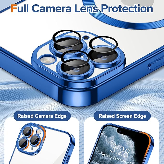 Hython Magnetic Clear for iPhone 11 Pro Case with Camera Lens Protector [Compatible with MagSafe] Luxury Plating Edge Slim Soft TPU Cover Protective Phone Case for iPhone 11 Pro 5.8", Deep Blue