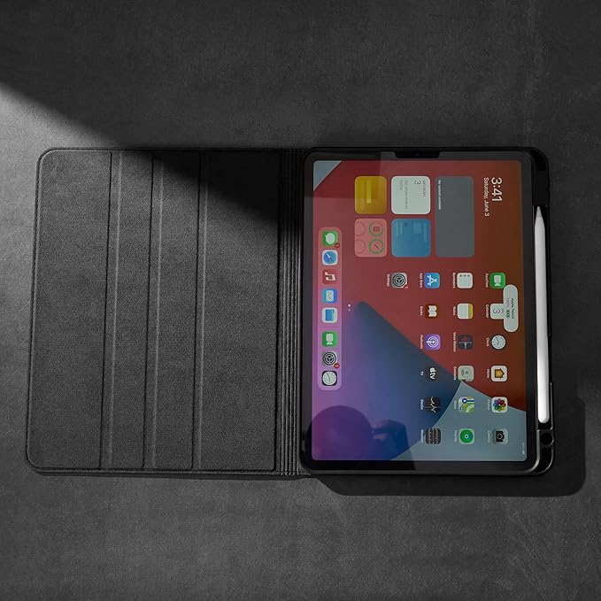 Gexmil Leather Case for iPad Pro 12.9 Inch Case,6th/5th/4th/3rd Generation 2022/2021/2020/2018 Genuine Leather Folio Cover with Pencil Holder,Shockproof, Auto Sleep/Wake,Sanded Black