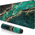 Extended Large Mouse Pad, XXL Gaming Mousepad 31.5 x 15.7 Inch, Big Computer Keyboard Desk Pad, Waterproof Mouse Mat with Stitched Edges and Non-Slip Base for Office Gaming, Green Marble