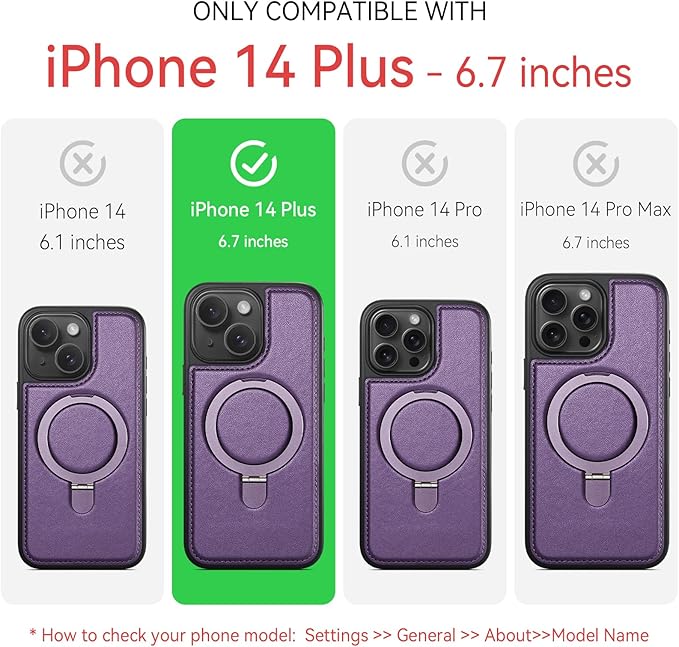 for iPhone 14 Plus Case with Stand Compatible with Magsafe Slim PU Leather & Durable TPU Drop Proof Magnetic Kickstand Protective Cover with Tempered Glass Screen Protector 6.7", Purple
