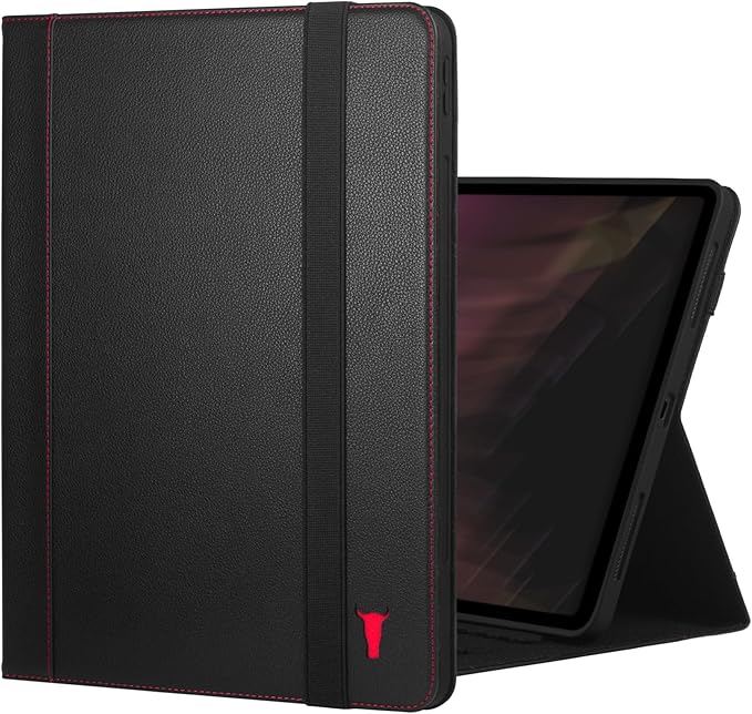 TORRO Case Compatible with iPad Pro 13” (2025/2024) – Premium Leather iPad Pro 13” M5 / M4 Case with Stand Function, Apple Pencil Connectivity and Wake/Sleep Function (Black with Red Detail)