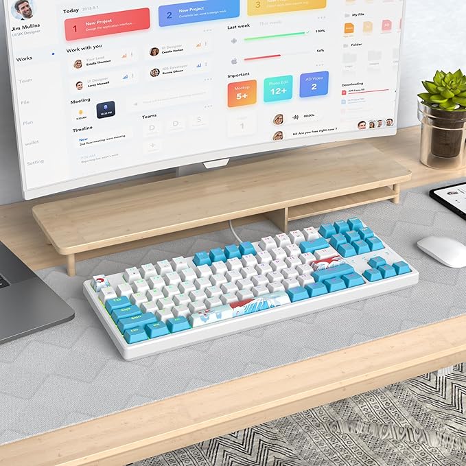 75% Mechanical Gaming Keyboard with Red Switch, RGB LED Backlit Keyboard White and Blue, 87 Keys Compact TKL Wired Computer Keyboard for Windows Laptop PC Gamer (87 Sea)