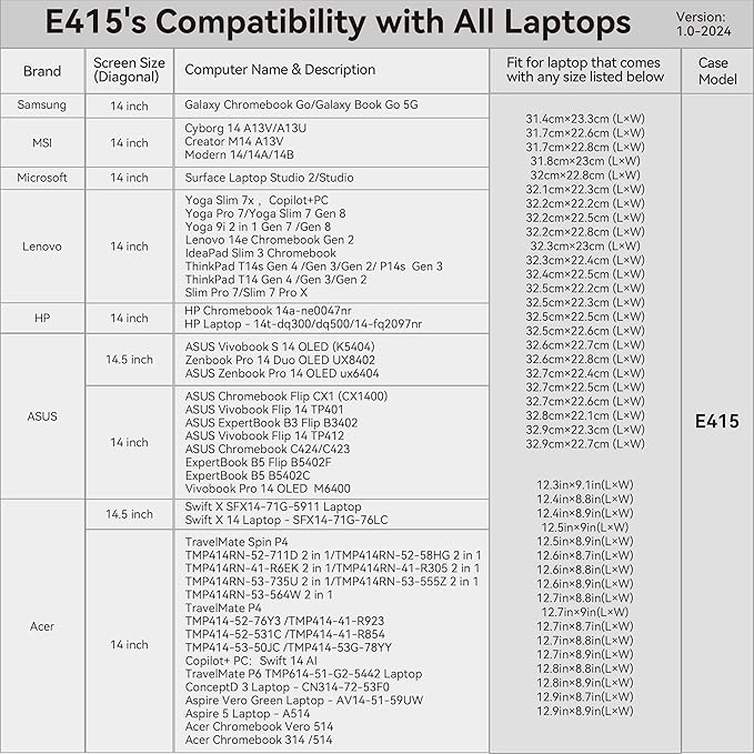 Smatree 14.5 inch Laptop Sleeve for ASUS Vivobook S 14 OLED K5404, Zenbook Pro 14 Duo OLED UX8402, Zenbook Pro 14 OLED UX6404, 14 inch Protective Case with Accessory Pocket, YKK Zipper (E415)