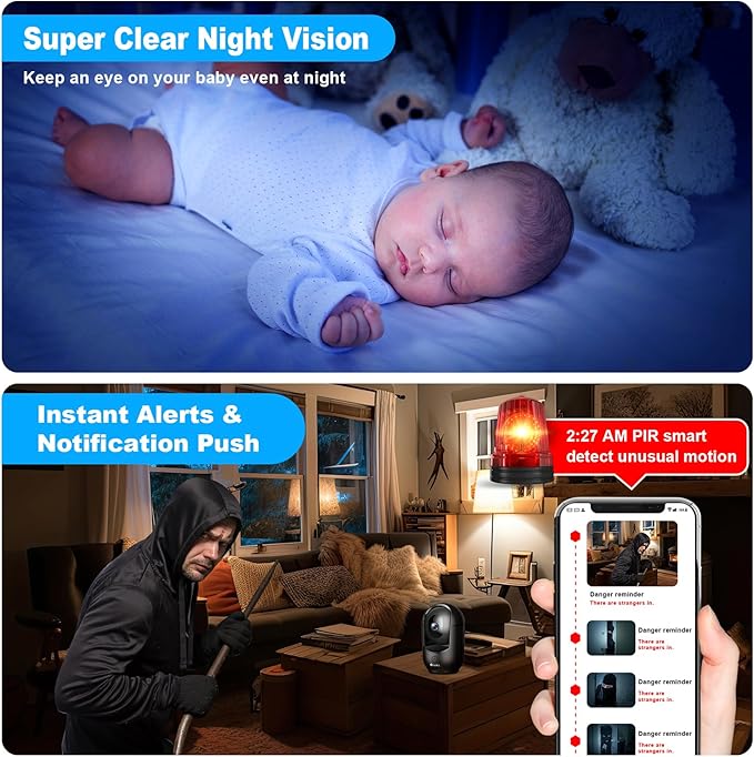 Cloarks 2K Pan/Tilt Security Camera, WiFi Indoor Cameras for Home Security with AI Motion Detection, Pet/Dog/Baby Camera with Phone App, 2-Way Audio, 24/7, Siren, TF/Cloud Storage (Black)