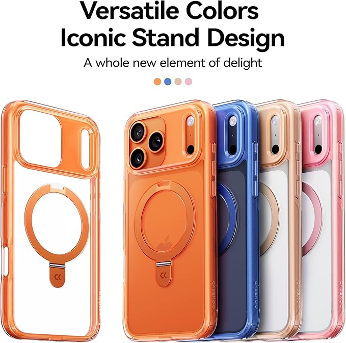 CASEKOO Official Cosmic Orange for iPhone 17 Pro Max Case with Ultra Magnetic Stand, Fit for MagSafe, 17FT Military Grade Protection, Transparent Slim Cover for iPhone 17 Pro Max 6.9'', Orange