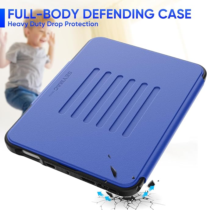 SEYMAC stock Case for iPad mini 7 (A17 Pro)/ Mini 6 8.3'', Strong Magnetic Auto Sleep Shockproof Case with Absorbing Multi-Angles Stand, Pen Holder, Card Slot, Blue