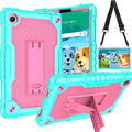 Case for for AT&T Amigo Jr. Tab 8 inch Tablet 9136K - [Built-in Kickstand] Anti Slip Kids Friendly Shockproof Silicone Protective Cover (Green/Pink)