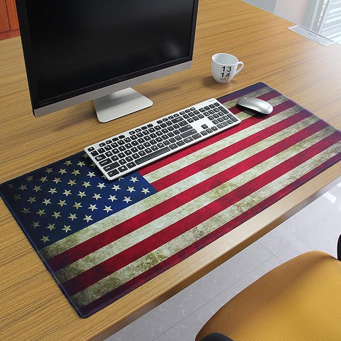 Meffort Inc Extra Large Extended Gaming Desk Mat Non-Slip Rubber Pads Stitched Edges XXL Mouse Pad 35.4 x 15.7 inch - USA Flag