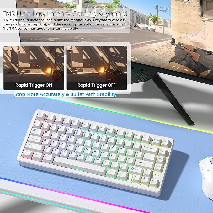 Womier SK75 TMR Keyboard Gaming 75% Hall Effec, Wireless Mechanical Keyboard Rapid Trigger Custom Magnetic Switches Keyboards with 8000 Hz Hot Swap, BT/2.4G/USB-C for Mac Windows Linux,White-Aluminum