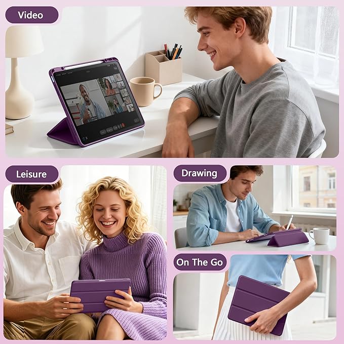 Wenlaty for iPad Air 13 Inch Case M4/M3/M2 (2026/2025/2024) with Pencil Holder, Slim Trifold Stand Protective Cover for iPad Air 13 Case with Clear Transparent Back, Auto Wake/Sleep -BerryPurple