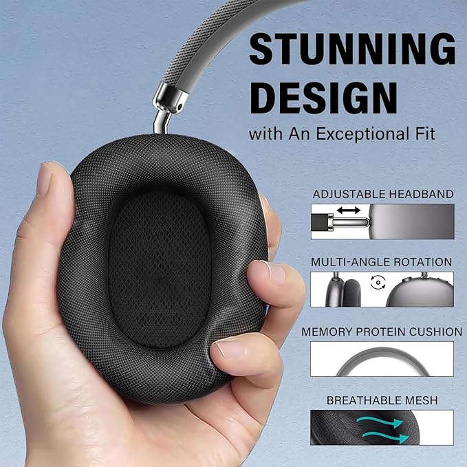 Wireless Over Ear Headphones, Noise Canceling Bluetooth 5.3 Head-Phones with Microphones,Hi-Res Audio,24H Playtime,HiFi Audio Adjustable Heads for iPhone/Android/Samsung - Black