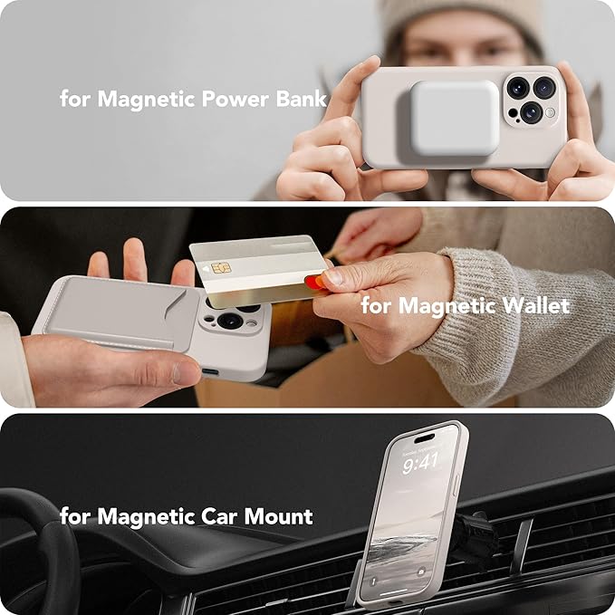 Magnetic for iPhone 13 Pro Max Case, Compatible with MagSafe, [Full Camera Protection][Screen Protector] Silicone Shockproof Protective Phone Case for iPhone 13 Pro Max 6.7", Stone