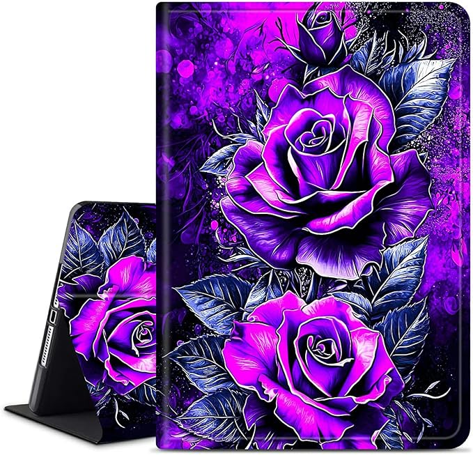 for Amazon Kindle Fire 7 (9th/7th/5th Generation, 2019/2017/2015 Release) 7" Tablet Case, Slim Kickstand Stand Leather Smart Cover with Auto Wake/Sleep, Purple Rose Wall