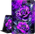 for Amazon Kindle Fire 7 (12th Generation, 2022 Release) 7" Tablet Case, Slim Kickstand Stand Leather Smart Cover with Auto Wake/Sleep, Purple Rose Wall