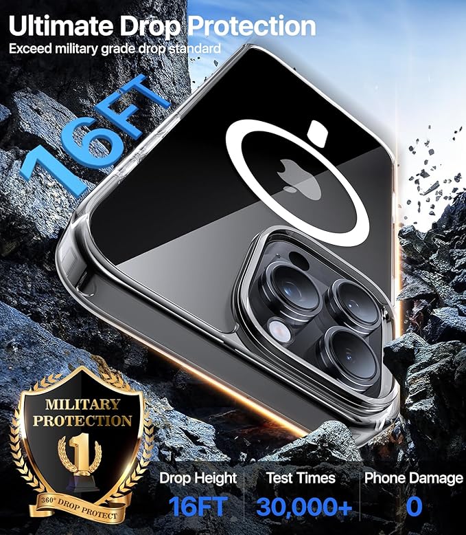 Magnetic for iPhone 15 Pro Case,[Compatible with MagSafe][Military-Grade Drop Protection][Anti-Yellowing] Shockproof Protective Translucent Matte Cover for iPhone 15 Pro Phone Case,Clear