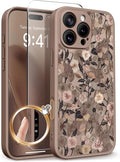 GVIEWIN for iPhone 16 Pro Max Case Compatible with MagSafe, [Military Grade Protection] [Screen Protector] Full Camera Protection Floral Translucent Women Magnetic Phone Case, Apricot Blossom/Brown