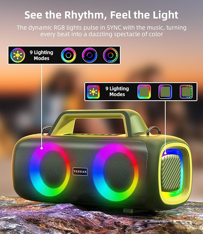 Portable Bluetooth Speaker 140W, Loud Wireless Speaker with 2 Subwoofers & Bass Boost, IP65 Waterproof Outdoor, 12000mAh Battery 24H Playtime, RGB Lights, TF/AUX/Mic Input for Home, Party, Outdoor