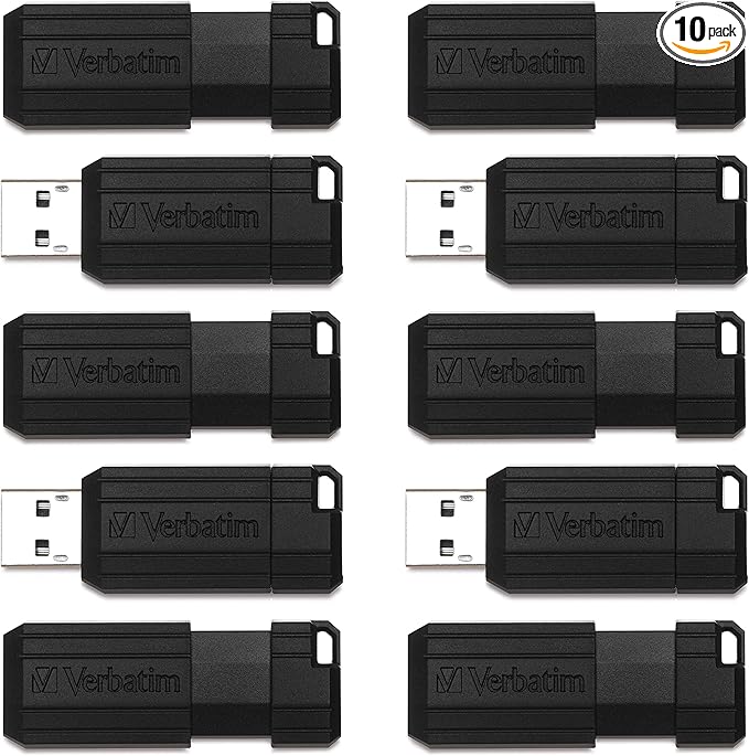 Verbatim 32GB Pinstripe USB 2.0 Flash Drive Retractable Thumb Drive – Business 10pk – Black
