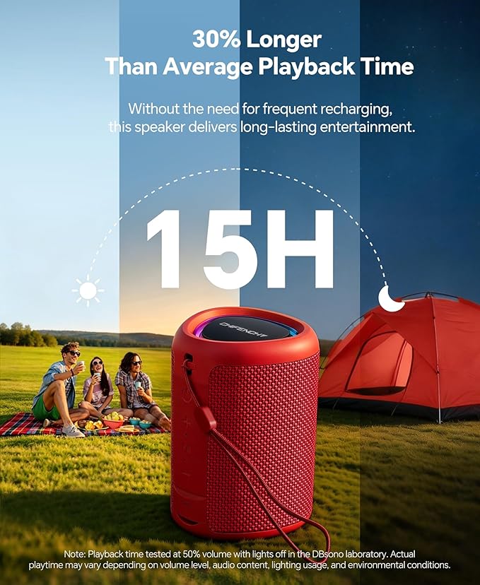 Portable Bluetooth Speaker Beach Essentials: Powerful Crystal Clear Sound/Dynamic Light/IPX5 Waterproof/All Day Playtime/Wireless BT 5.3/TWS Paring, Dad Gifts, Outdoor|Travel|Camping|Pool Accessories