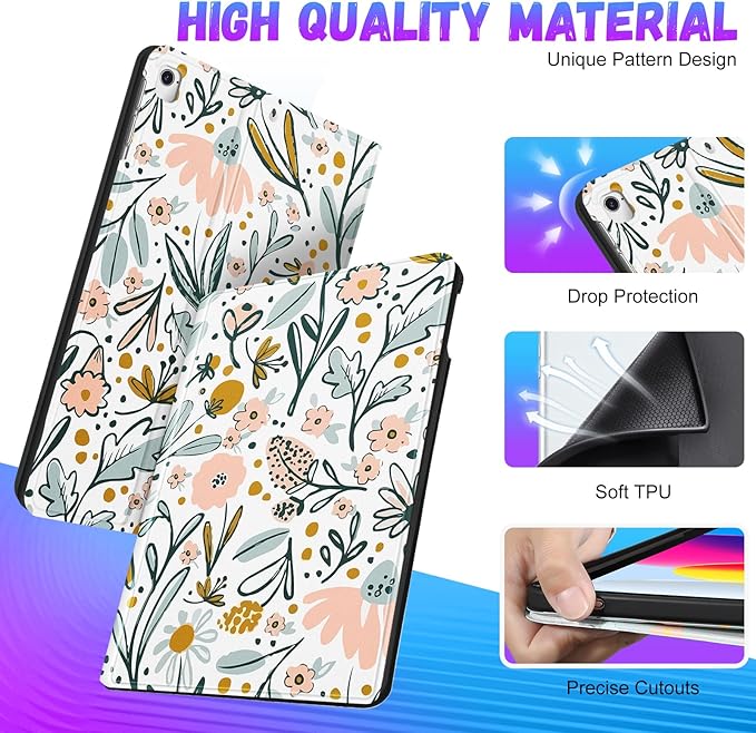 Uppuppy for iPad 5th/6th Generation Case, for Apple iPad Air 1st/2nd Gen, for iPad Pro 9.7 Inch Case Cute Kids Women Girls Girly Kawaii Folio Flowers Floral Design Cover for iPad 5/6, Air 1/2, Pro 9.7