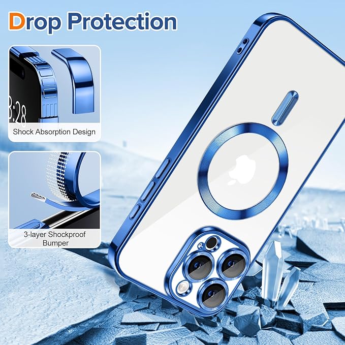 Hython Magnetic Clear for iPhone 16 Pro Case with Camera Lens Protector [Compatible with MagSafe] Luxury Plating Edge Slim Soft TPU Cover Protective Phone Case for iPhone 16 Pro 6.3", Deep Blue