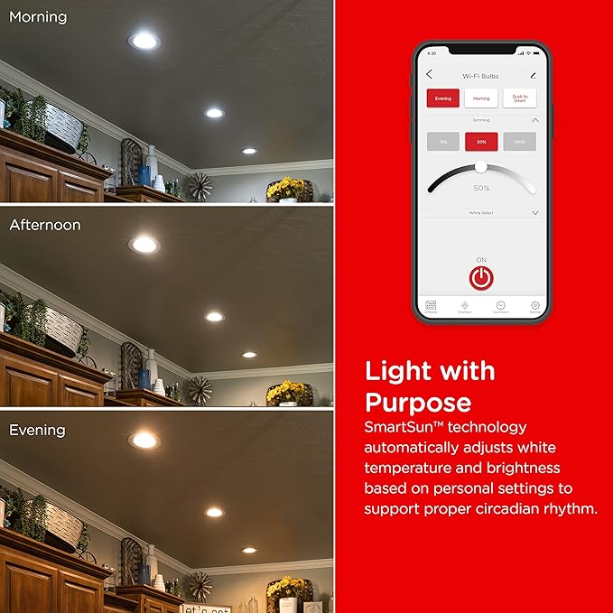 UltraPro Wi-Fi LED Smart Light Bulb, Downlight, 65W Equivalent, RGB, Color Changing, White Tunable 2700K - 6500K, Dimmable, 2.4GHz Router Required, Circadian Rhythm, Easy-to-Use App, 2 Pack, 51463