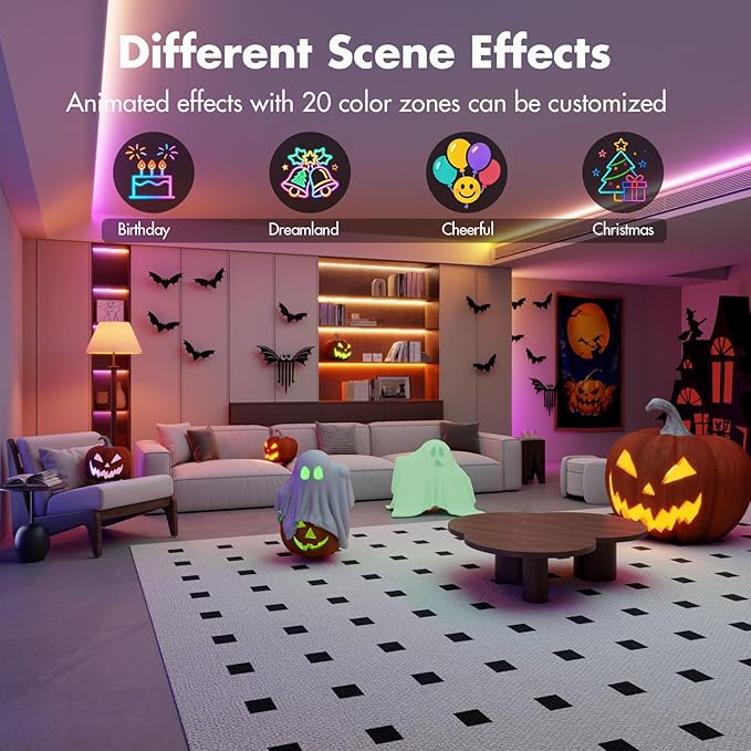 LED Strip Lights 65.6FT, Smart IC RGB Segmented DIY Color Changing, Rainbow Chasing Effects, WiFi App/Voice Control, Music Sync, Works with Alexa & Google Assistant, LED Lights for Bedroom Decor