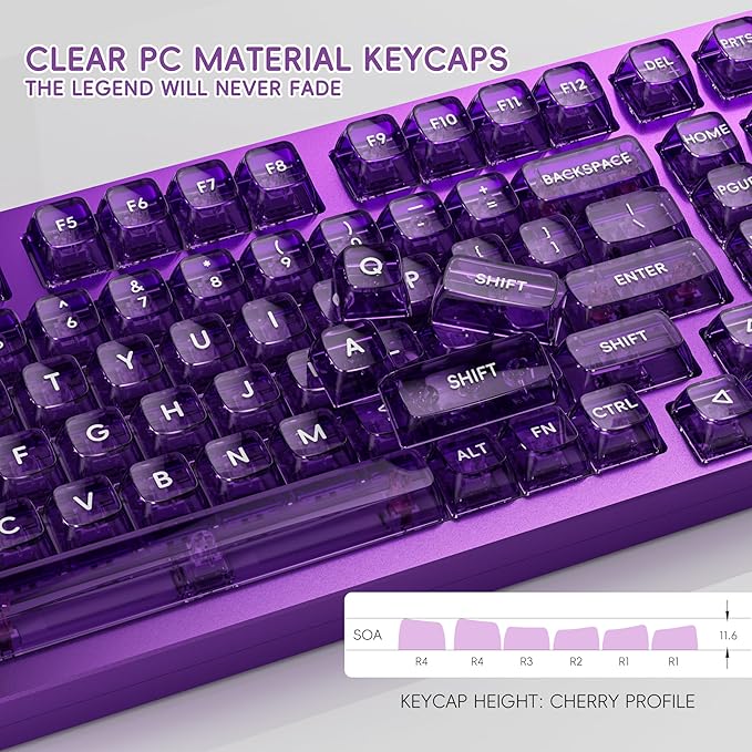 kutethy KY98 Wireless Mechanical Keyboard with Transparent Keycaps,Full Aluminum CNC,Hot-swappable,Pre-lubed Linear Switches,Gasket Structure,RGB Backlit,OLED Screen,BT5.0/2.4G/USB-C Wired (Purple)