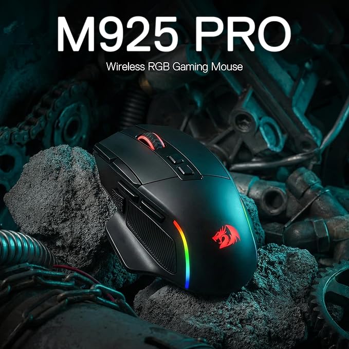Redragon M925 PRO Wireless Gaming Mouse, 26,000 Max DPI Optical RGB Gaming Mice with 10 Programmable Buttons, Ergonomic Natural Grip Build, Software Supports DIY Keybinds & DPI, Black