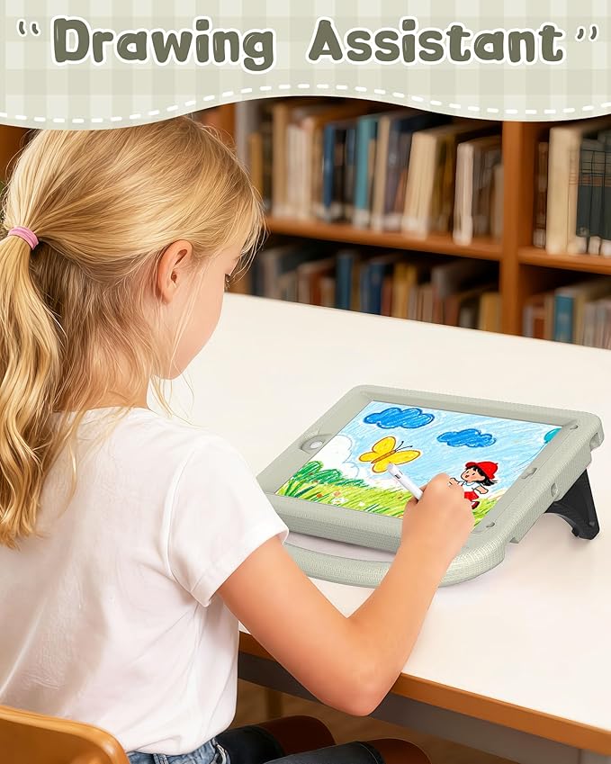 Kids Case for iPad 5th/6th Generation (9.7-inch, 2017/2018), iPad Air 2/Pro 9.7 Case with Screen Protector, Durable Shockproof Lightweight Cover with Handle/Stand for Kids, Light Gray