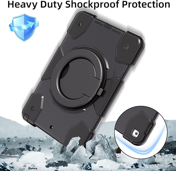 Andnary Case for iPad 9th/8th/7th Generation 10.2 inch, Shockproof Cover with Screen Protector/360° Rotate Stand/Pencil Holder/Shoulder Strap, Kids Case for iPad 2021/2020/2019 (Black)