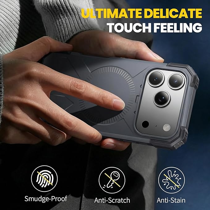 3 in 1 for iPhone 17 Pro Max Case, [1 Screen Protector & 1 Camera Lens Protector], 7X Military-Grade Drop Protection, Fits MagSafe, Tough, Rugged & Durable Heavy Duty, Black
