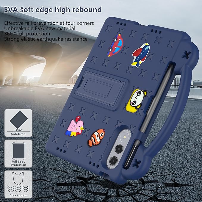 AKABEILA Compatible with Lenovo xiaoxin pad pro GT 11.1 inch TB-710FU (2025) Tablet Case, Kids Friendly Universal Lightweight Shockproof Protective Case with Shoulder Strap & Stand Handle Navy Blue