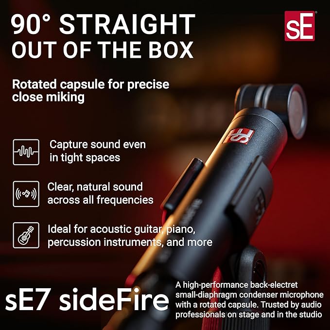 SE ELECTRONICS sE7 sideFire XLR Small Diaphragm Condenser Microphone with 90° Rotated Capsule - Professional Instrument Microphone for Drums & Guitar in Studio or on Stage - Music Recording Mic