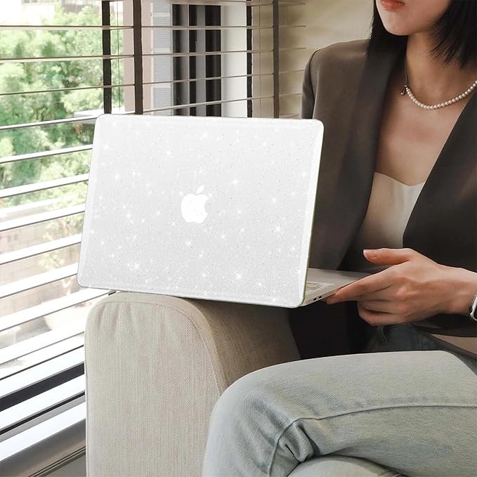 Clear Glitter Case for MacBook Air 13 inch 2021-2018 M1 A2337 A2179 A1932, Glitter MacBook Air M1 Case, Shiny Bling Sparkle Plastic Hardshell & Keyboard Cover for MacBook Air 13.3'', Transparent