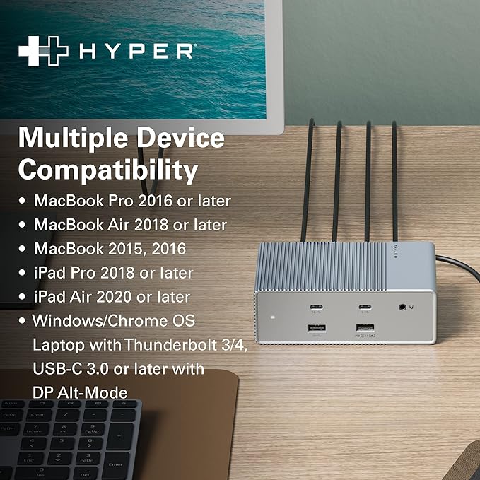 HyperDrive USB-C & Thunderbolt 4 GEN2 15-in-1 Docking Station for MacBook, iPad, PC - HDMI or DP, Up to 3 Extended Displays, High-Speed USB Data Transfer